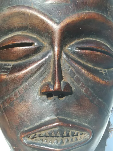 Vintage African Tribal art Chokwe Tribe Hand Carved  Wood Face Mask from Angola