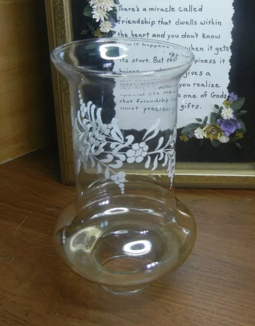 7-1/8"H GLASS CHIMNEY w/ WHITE FLORAL & HONEY LUSTER BULGE for OIL LAMP SCONCE