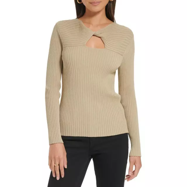 Calvin Klein Womens Cut-Out Ribbed Knit Shirt Pullover Sweater Top BHFO 3711