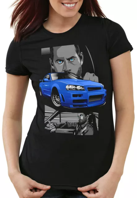 T-shirt donna Furious Paul walker fast and the gtr autocorrennen cinema tv vin diesel