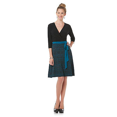 Covington  -Wrap Style Dress - Abstract Animal Print, Size: 16  , Black& Teal