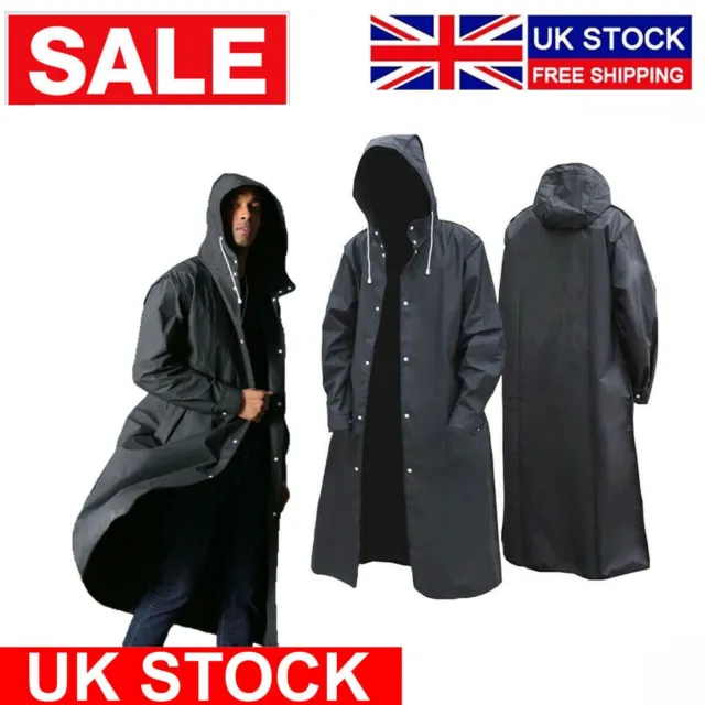 WATERPROOF LONG BLACK Raincoat Men Rain Coat Trench Jacket Hooded ...