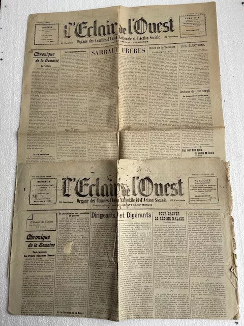 Journal "L'eclair De L'ouest" - Du Samedi2 Janvier 1926 Et Du Samedi 4 Juin 1927