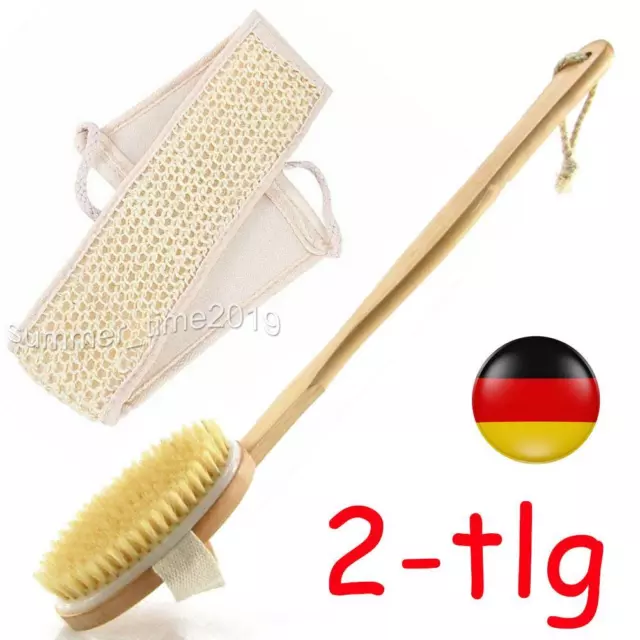 2x Badebürste Holz Rückenbürste Massage Schwamm Körperbürste Saunabürste Dusche