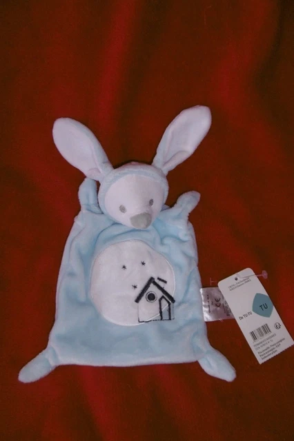 Doudou Plat Grain De Ble Zannier Lapin Bleu Blanc Broderie Maison Etoile