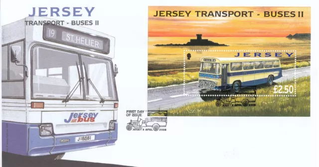 (132659) Buses II minisheet GB Jersey FDC 2009