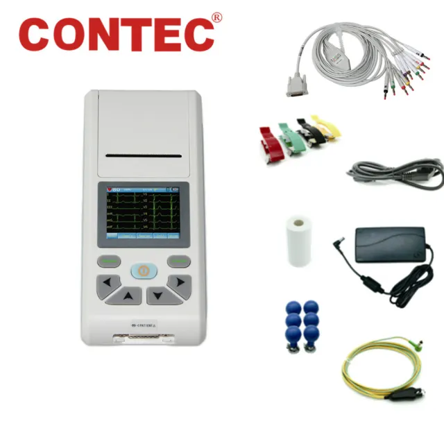 EKG-Maschine, Tragbares 12-Kanal-EKG-Gerät Touch Color LCD, Drucker, PC-Software