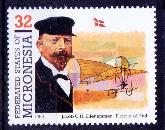 Jacob Ellehammer contributions to powered flight Aviation Micronesia 1996 MNH