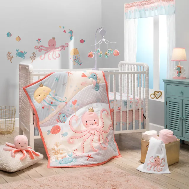 Bedtime Originals Ocean Mist 3-Piece Pink/Gray/Yellow Baby Crib Bedding Set
