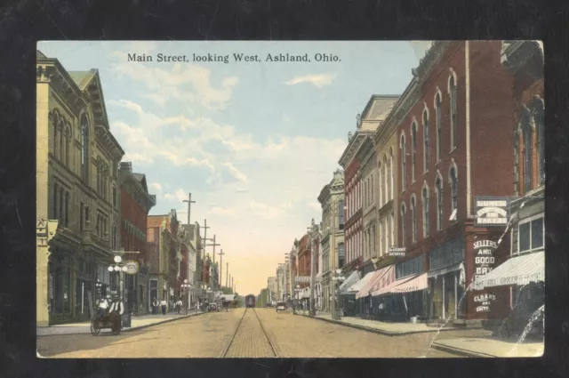 Ashland Ohio Downtown Main Street Scene Stores Vintage Postcard 1909