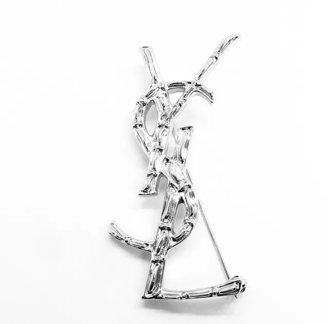 Ysl Yves Saint Laurent Large Silver Opyum Logo Crocodile Brooch Pin