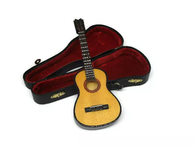 Miniature Classic Acoustic Guitar with Black Red Velvet Lined Case