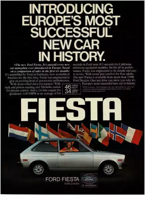 1978 FORD Fiesta silver Vintage Print Ad flags of the world