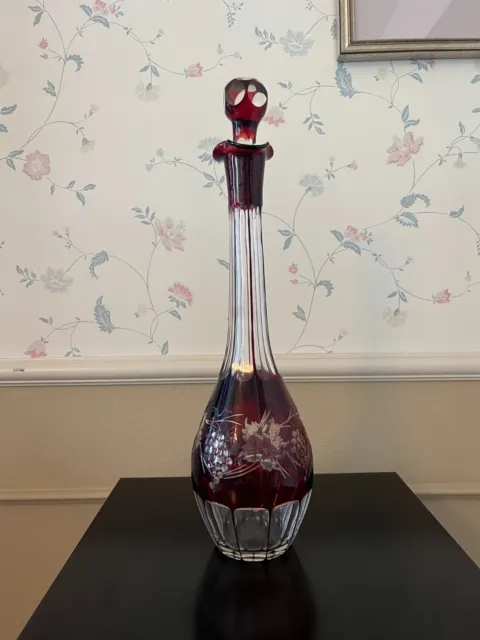 Ajka Marsala Cranberry cased cut to clear Crystal Decanter