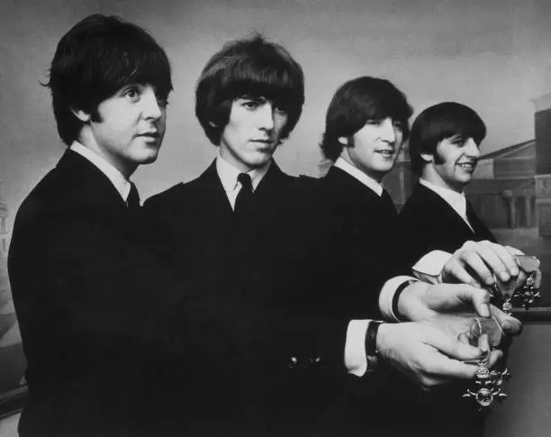 The Beatles Members Of The Order Of The British Empire On 1968 Old Photo