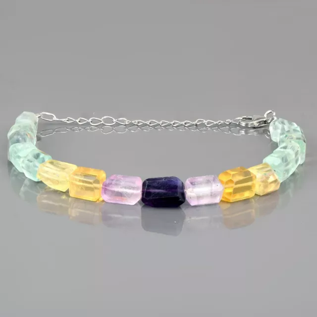 Naturel Multicolore Fluorine Cube Forme Pierre Perles Bracelet Bijou Cadeau 22CM