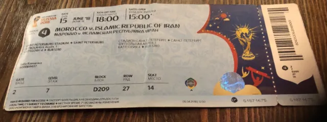 Sammler Ticket WC #4 Morocco Marokko vs Republik of Iran World Cup Russia 2018