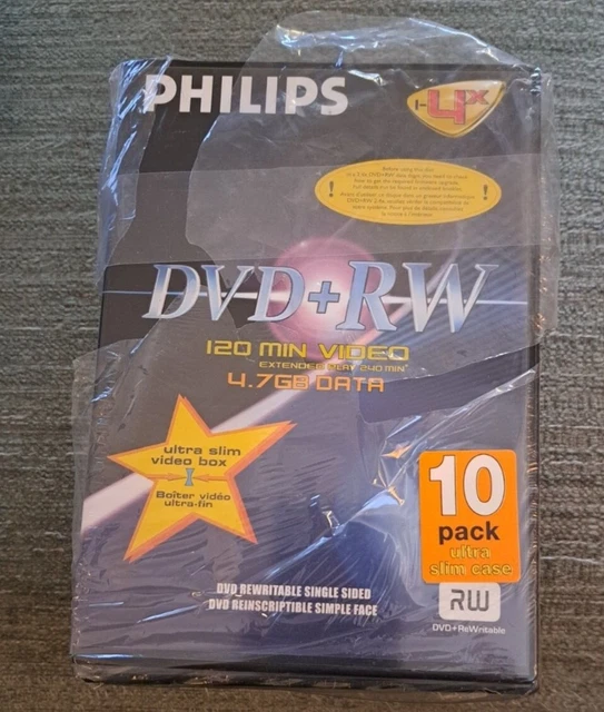 Confezione da 9 (confezione aperta) Philips DVD + RW disco bianco riscrivibile 4,7 GB 120 minuti NUOVO