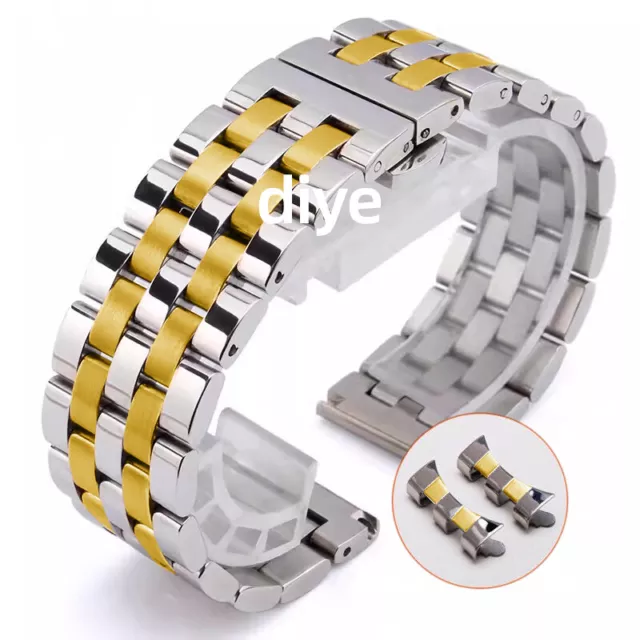 Flat+Curved End 16mm-26mm Metal Watch Bracelet Stainless Steel Watch Strap Band