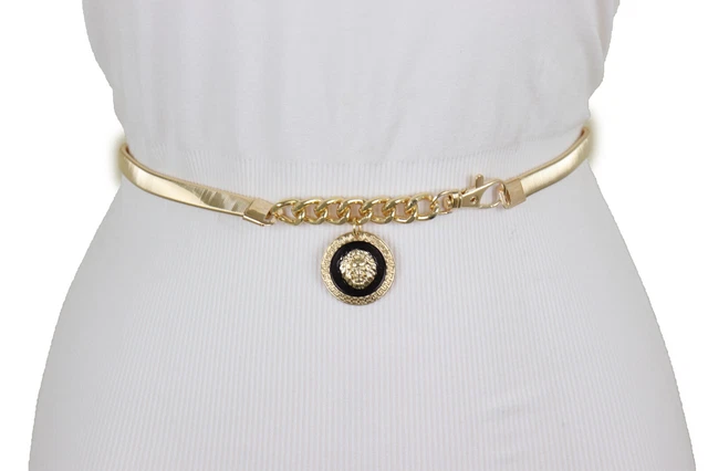Donna Oro Metallo Cintura Elastica Hip Vita Alta Leone Pendente Sposa Nozze
