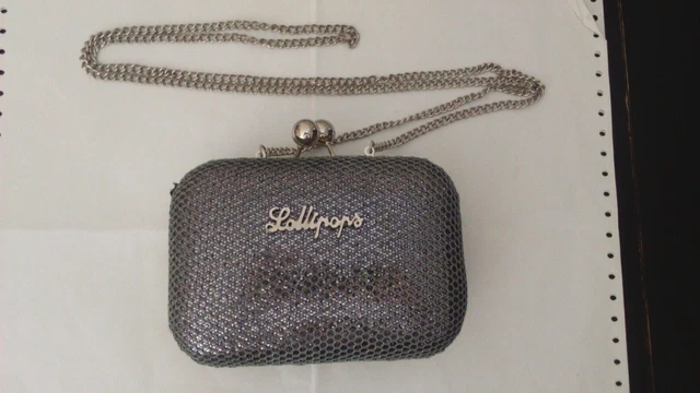Pochette De Soirée Lollipops - Minaudière Gris Argenté, Anse Métal, Occasion Comme Neuf