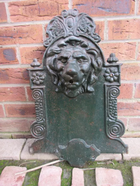 Antique c1900 Cast Iron Wall Mounted Lion Water Fountain Back Plate for Garden