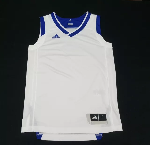 Adidas Boys youth  sports Tank top  shirt  logo white blue AA0693