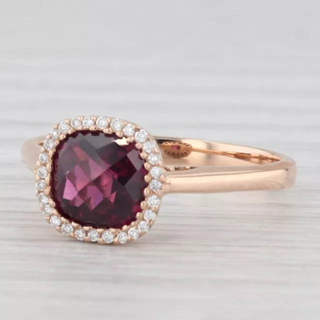 New Rhodolite Garnet Diamond Halo Ring 18k Rose Gold Size 6.5 Engagement