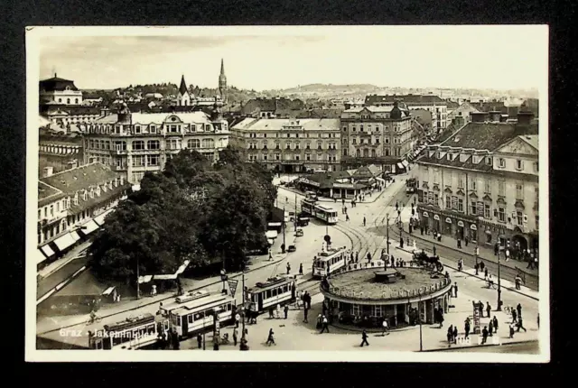Graz, Jakominiplatz, Kiosk, Straßenbahnen, Steiermark, O-Foto-AK sw, gel. 1941