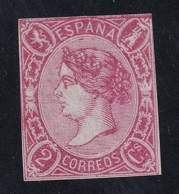 ESPAÑA 1865 Isabel II Edifil 69 2 cuartos carmín  Nuevo  (Sin goma) Cat 270 € 