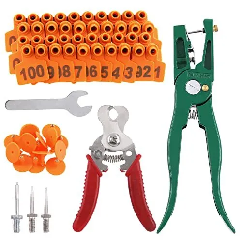 105Pcs Numbered Cattle Ear Tags and Pliers Applicator Remover Tools Set
