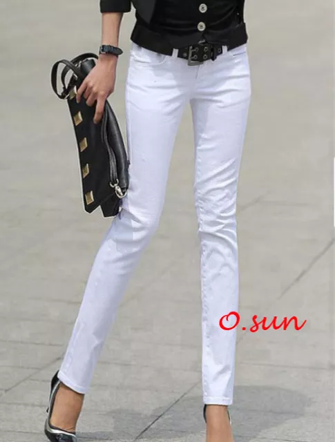 Women White Sexy Slim Skinny Pencil Jeans Pants Leggings trousers 100% Cotton