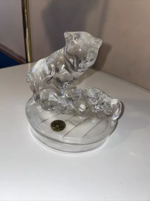 RCR Glass Crystal CAT and KITTENS Paperweight Figurine Royal Crystal Rock Italy 