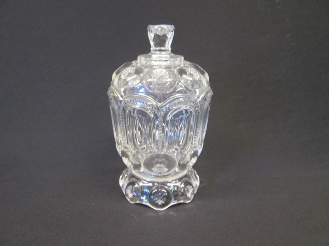 Moon and Stars Pattern Glass Adams & Co CLEAR 8" tall Covered SUGAR 1880's EAPG