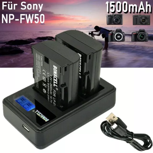 2X 1500mAh NP-FW50 Akku + LCD Dual Ladegerät Für Sony Alpha 5000 6000 6500 A7 DE