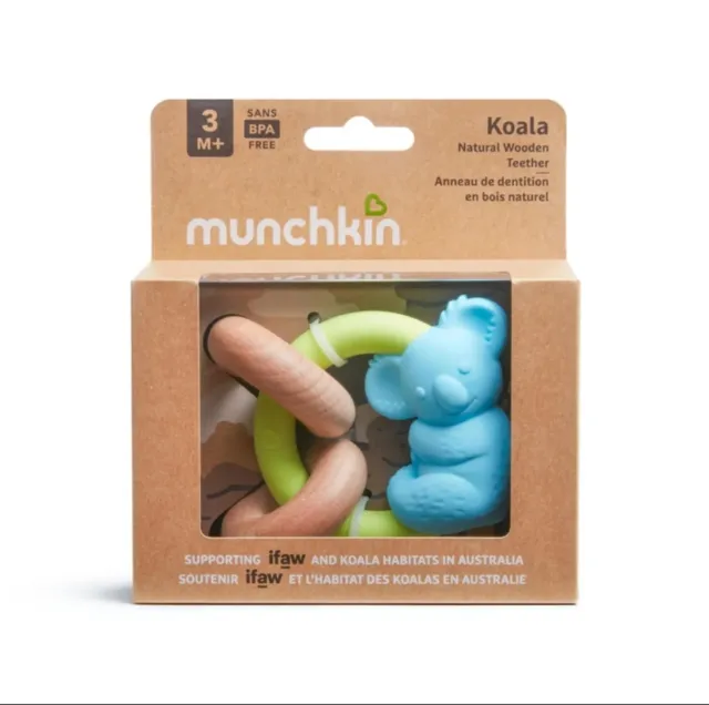 Munchkin Wild love Koala Natural Wooden Teether Toy│with BPA-Free Material│3 M+