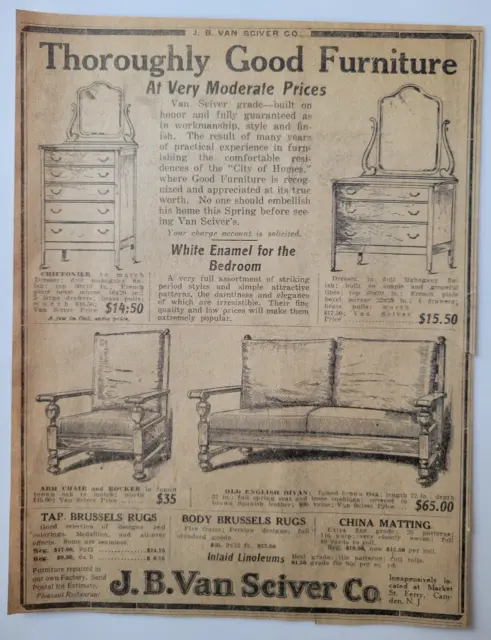 JB Van Sciver Furniture Camden NJ Original 1911 Philly Newspaper Ad ~6.5x8.5"