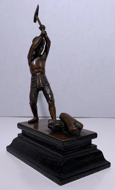 Antique MEIJI BRONZE SCULPTURE MAN CHOPPING WOOD JAPANESE OKIMONO