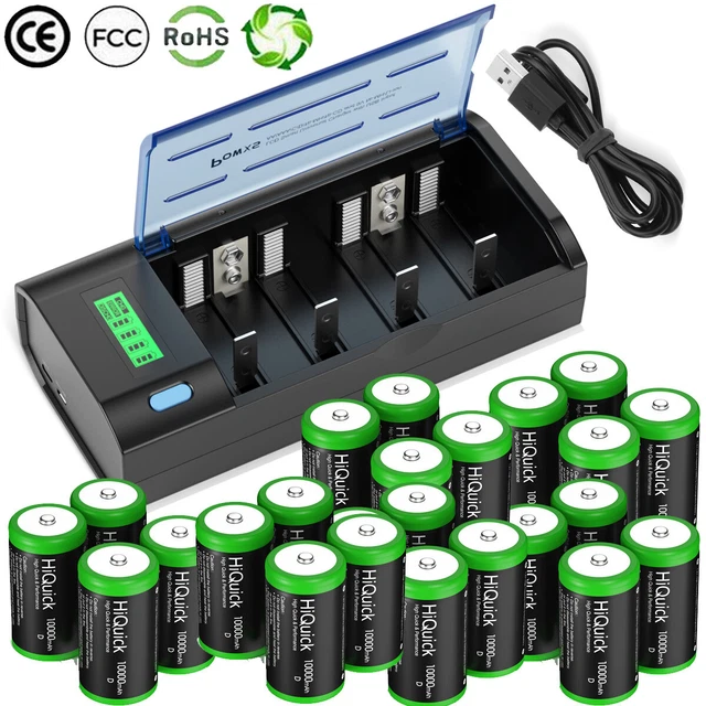 EBL LOT D Size Cell Rechargeable 1.2V NIMH Batteries 10000mAh
