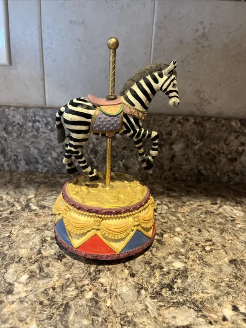 Vintage Zebra Carousel Music Box Pole Plays Born Free Circus Merry 1980s Musical