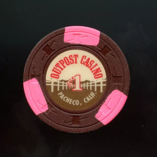 Old Vintage 1975 Calif Card Room Chip - $1.00 - Outpost Casino - Pacheco Ca