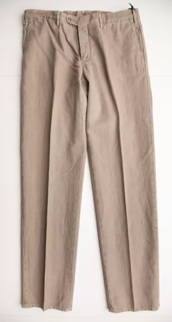 NWT ZANELLA Clint Taupe Herringbone Linen Cotton Casual Dress Pants 34 (EU 50)