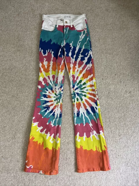 Fallon Taylor Ranch Dressn Jeans Womens Sz 00 Flare Bell Bottom Tie Dye