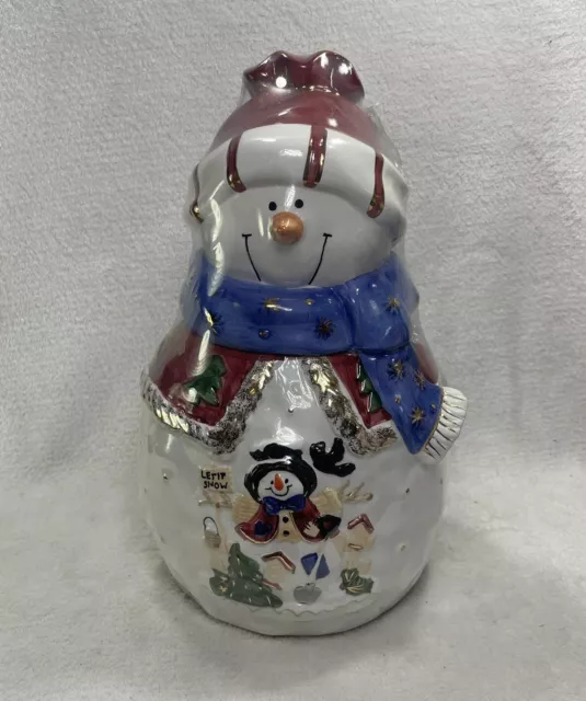 Ceramic Hand Painted Snowman “Let it Snow” Cookie Jar Made For Kmart By Zhancuo