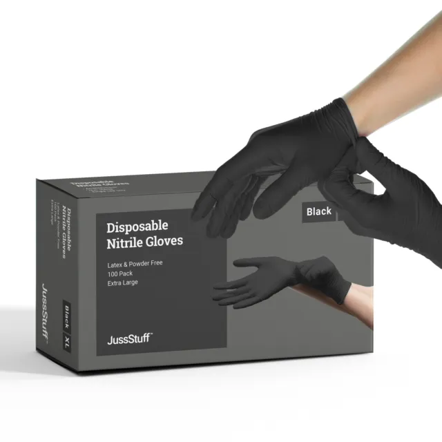 JussStuff Nitrile Exam Latex Free & Powder Free Gloves - Black - 100pcs (XL)