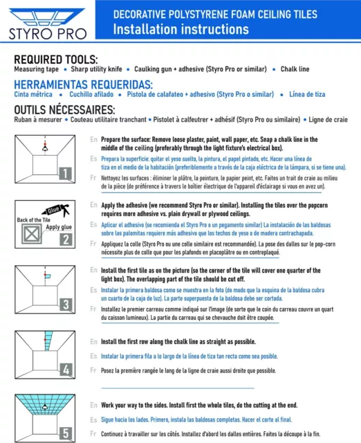 Styrofoam Glue Up Ceiling Tile - DIY popcorn cover. 24 tiles ~65 sq.ft. #RM-21 3