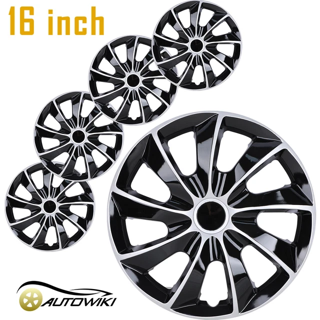 4-Pack 16 Inch Snap-On Wheel Covers – Full Hub Caps For Steel Rims – Silver & Black ABS Plastic