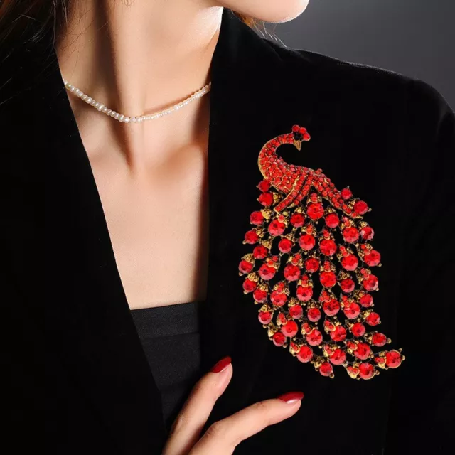 Pendant Small Size Gorgeous Red Peacock Bird Woman's Brooch Pin Rhineston