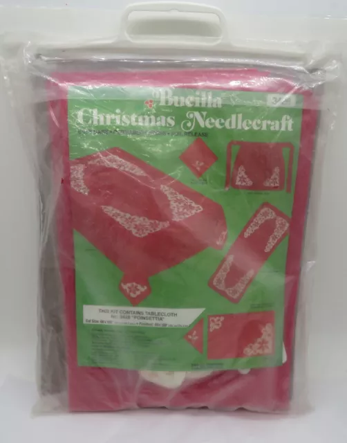 Vintage Bucilla Red Poinsettia Rectangular Tablecloth Kit #3426 Size 60" x 108"