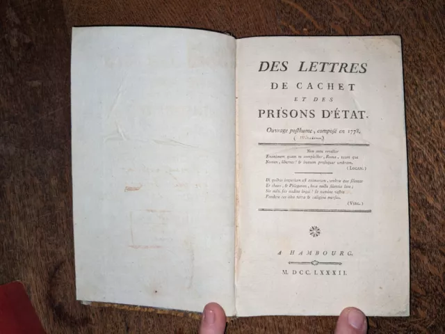 livre ancien- Mirabeau -Des lettres de cachet et des prisons d'état -1782 -E.O. 3